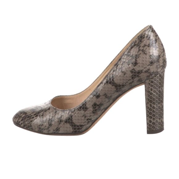 JIMMY CHOO Snake Print Round Toe Block Leather Heels Size 37.5/7.5 - Picture 1 of 7